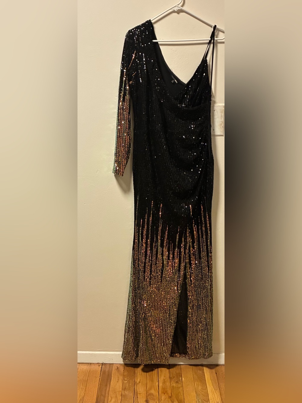 Fashion Nova Black Sequin Long Sleeve Dress with Metallic Ombre Accents